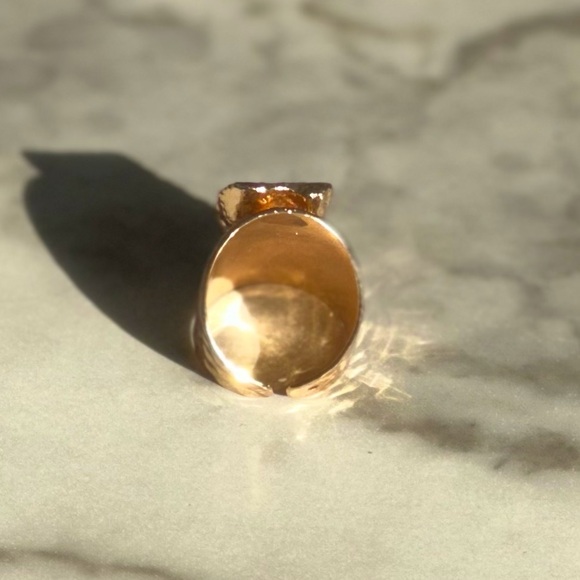 NEW Luxury Natural Stone Adjustable Crystal Irregular Geode Gold-plated Ring - Picture 7 of 9